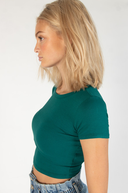 Hunter Green Ribbed Crop Shirt