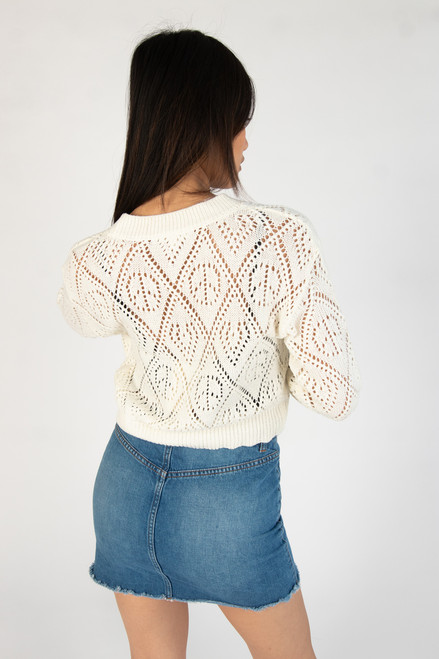 Ivory Bell Sleeve Pointelle Cardigan