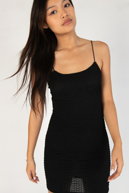 Black Bubble Knit Cami Dress