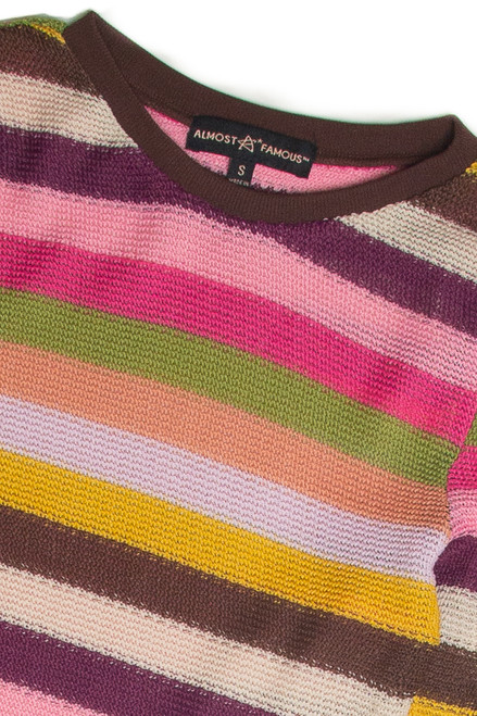 Spring Garden Bell Sleeve Crochet Stripe Sweater