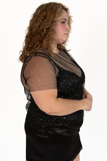 Extended Sizes Mesh Holo Dot Short Sleeve Top