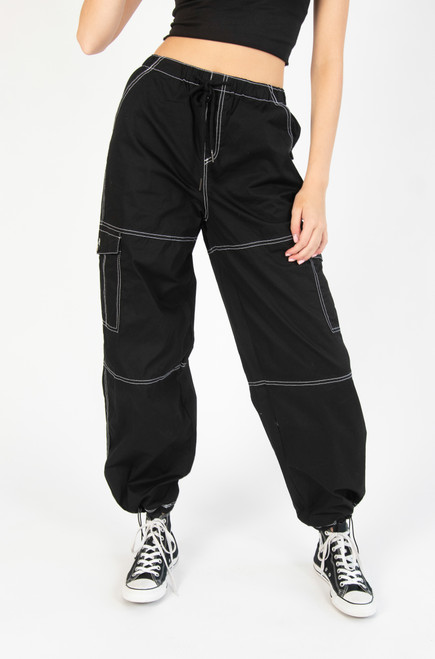 Black Drawstring Cargo Joggers