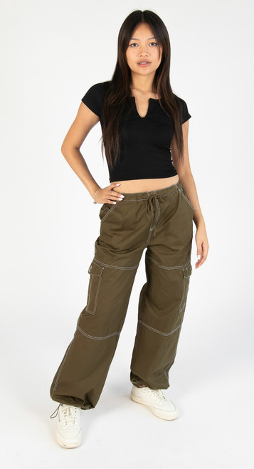 Olive Drawstring Cargo Joggers