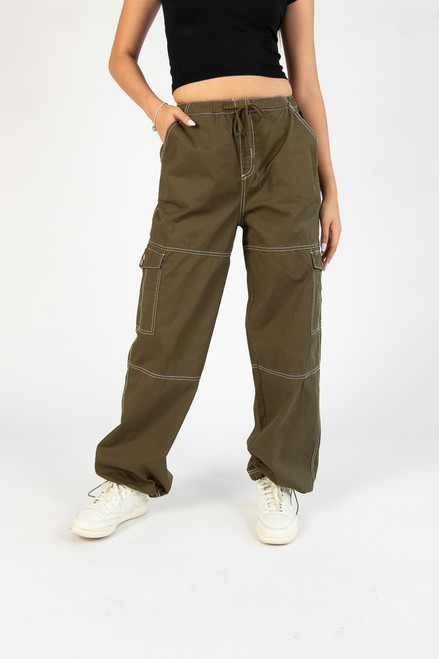 Olive Drawstring Cargo Joggers