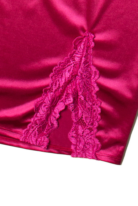 Fuchsia Lace Trim Satin Slip Dress