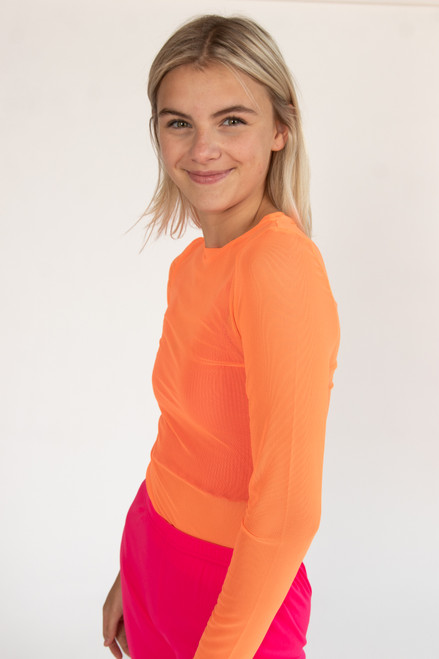 Neon Orange Mesh Long Sleeve