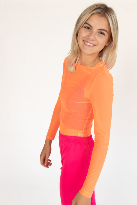 Neon Orange Mesh Long Sleeve