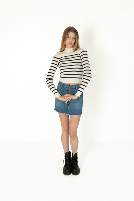 Gardenia Striped Mock Neck Sweater