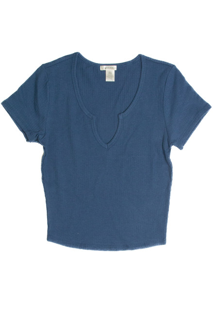 Blue Notched Ribbed Crop Tee