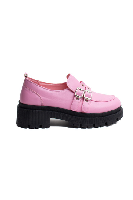 Pink Buckle Loafers