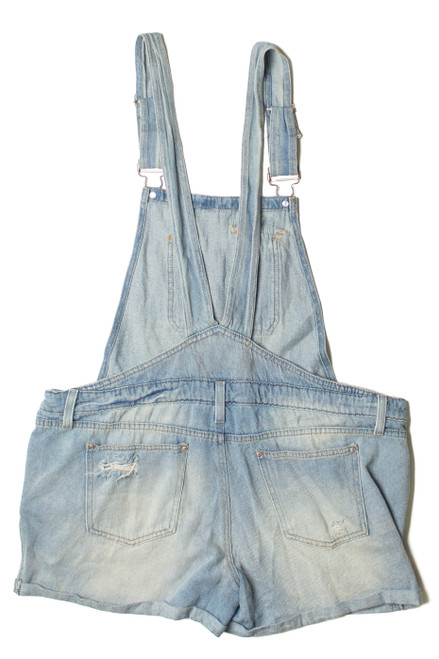 Light Wash Distressed Lei Denim Overall Shorts