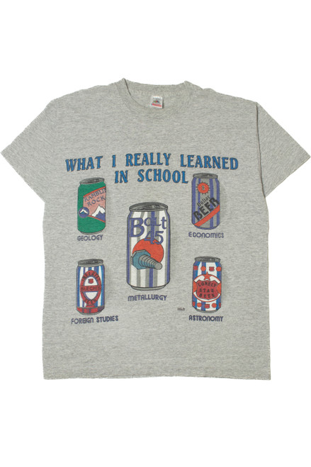 Vintage "What I Really Learned In School" Beer Puns T-Shirt