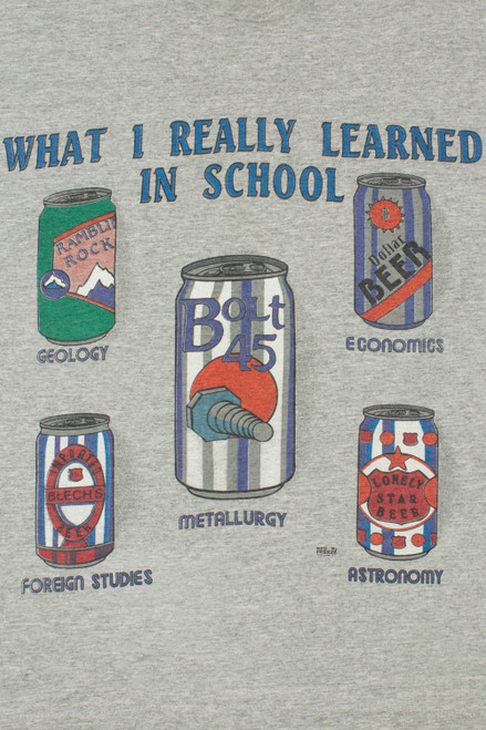 Vintage "What I Really Learned In School" Beer Puns T-Shirt