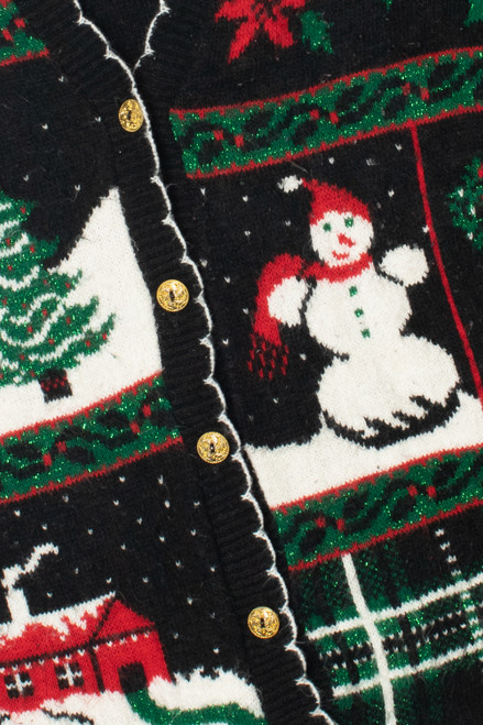 Vintage Shimmery Snowman Ugly Christmas Cardigan Sweater 59542