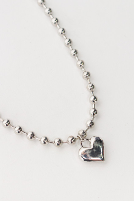 Silver Ball Chain Heart Necklace