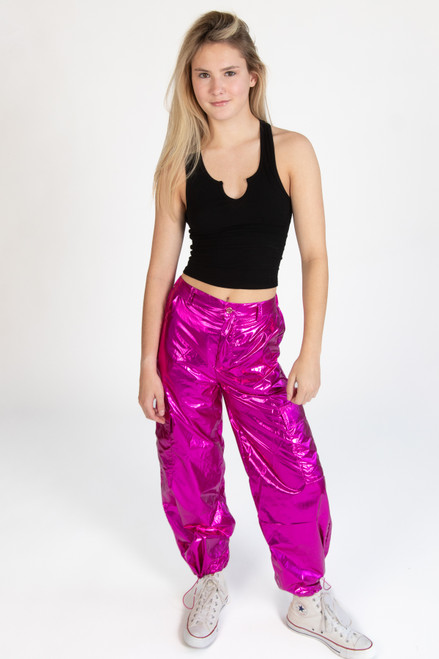 Fuchsia Metallic Parachute Pants