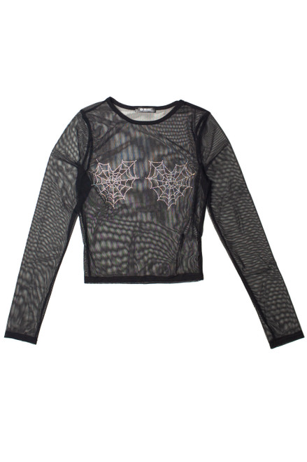 Rhinestone Spiderweb Mesh Top