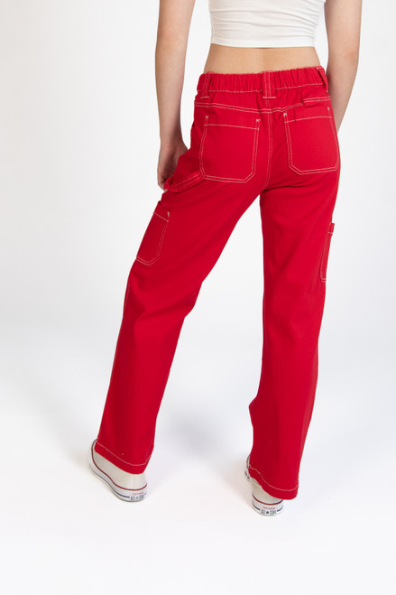 Tomato Red Wide Leg Carpenter Pants