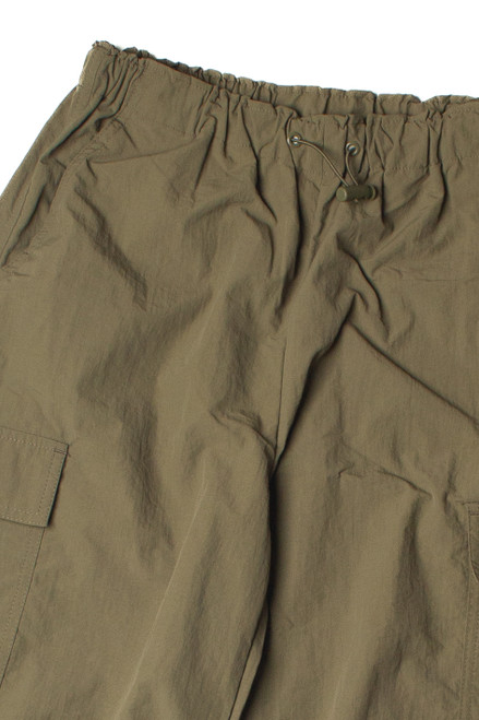 Olive Drawstring Cargo Parachute Pants