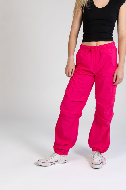 Hot Pink Drawstring Cargo Parachute Pants