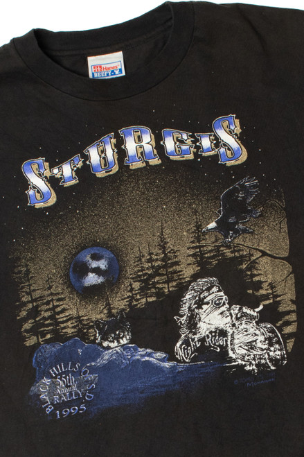 Vintage 1995 Distressed Sturgis 55th Annual Rally Black Hills T-Shirt