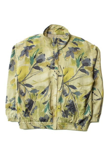 Vintage Watercolor Floral Raw Silk 90s Jacket (1990s)