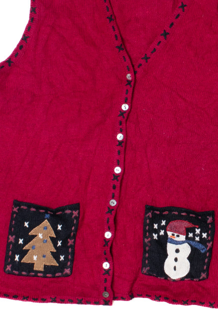 Patchwork Front Pockets Ugly Christmas Vest 61403