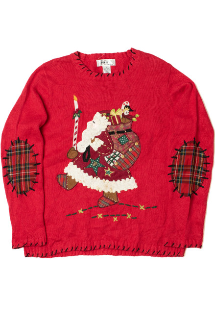 Santa & Plaid Elbow Patches Ugly Christmas Pullover 61411