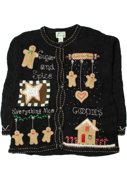 "Sugar And Spice Everything Nice" "Goodies" Gingerbread Ugly Christmas Cardigan