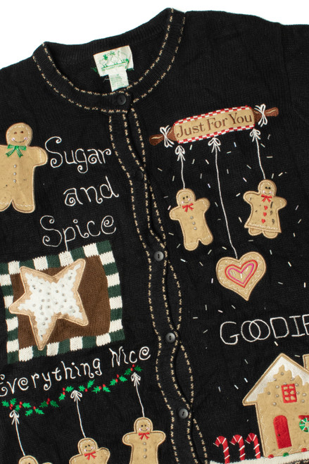 "Sugar And Spice Everything Nice" "Goodies" Gingerbread Ugly Christmas Cardigan