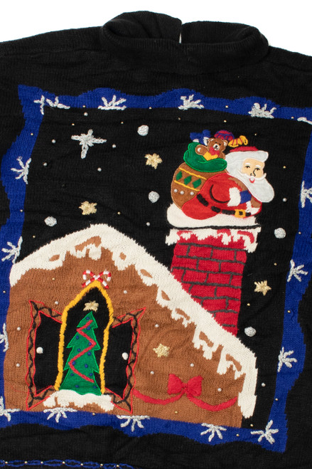 Santa Chimney Scene Ugly Christmas Zip-Up Cardigan 61436