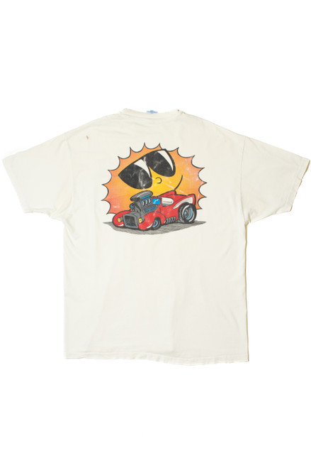 Vintage Hot Rod Cool Sun Car Illustration Single Stitch Pocket T-Shirt