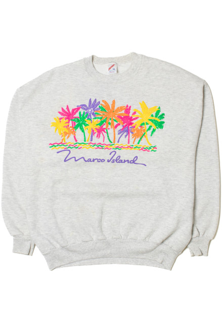 Vintage "Marco Island" Embossed Palm Tree Print Sweatshirt