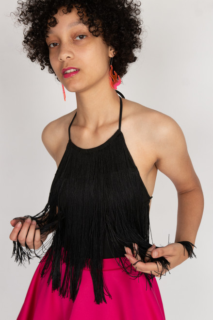 Black Fringe Halter Bodysuit