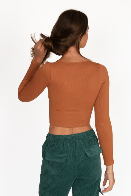 Deep V Neck Long Sleeve Top