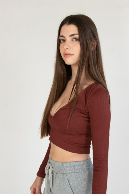 Deep V Neck Long Sleeve Top