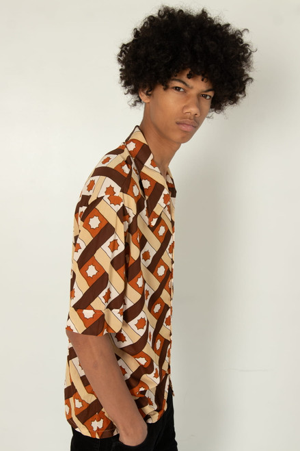 Vintage Brown Pattern Button Up Shirt (1970s)