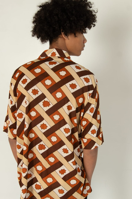 Vintage Brown Pattern Button Up Shirt (1970s)