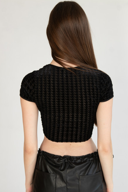 Velvet & Mesh Houndstooth Crop Tee