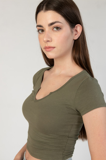 Army Notched Neck Crop T-Shirt