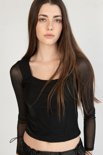 Soft Seam Long Sleeve Mesh Top