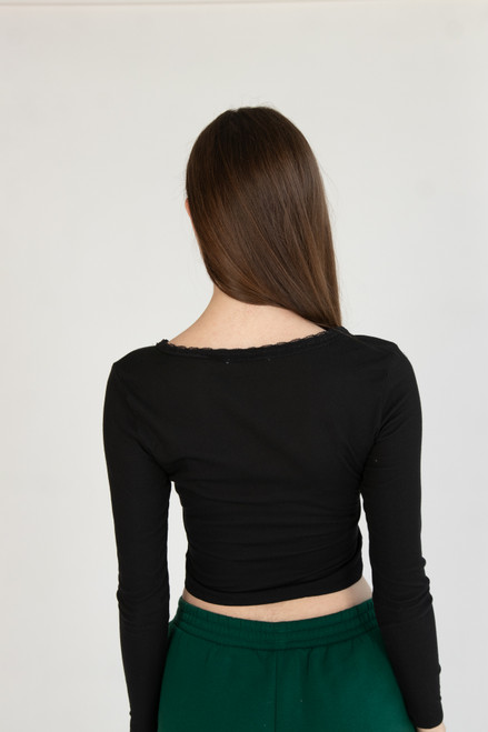 Lace Trim V-Neck Longsleeve