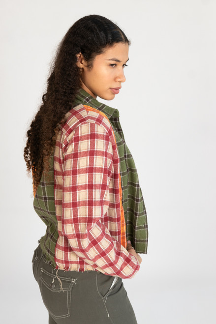 Cropped Patchwork Plaid Flannel Shirt