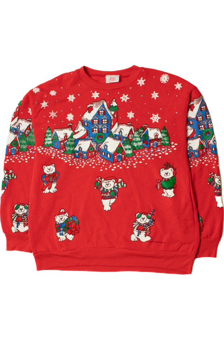 Vintage 1991 Bears In Festive Town Ugly Christmas Sweatshirt 61510