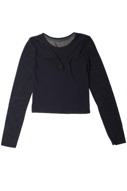 Black Mesh Sweetheart Long Sleeve Top