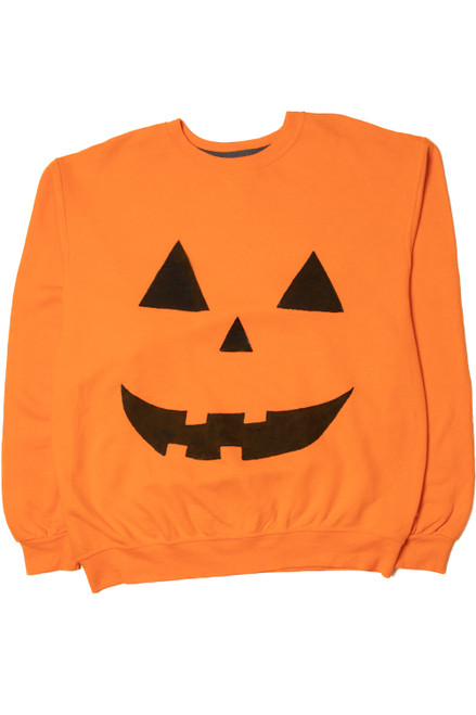 Recycled Hand Painted Jack-O-Lantern Smile Halloween Sweater