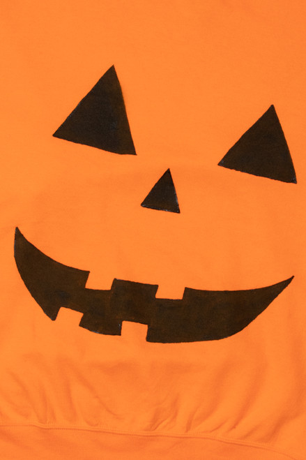 Recycled Hand Painted Jack-O-Lantern Smile Halloween Sweater