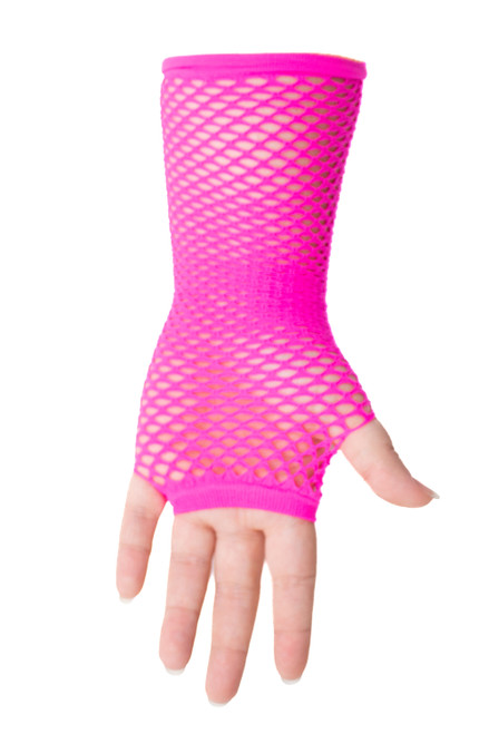 Neon Pink Long Fingerless Fishnet Gloves