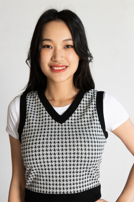 Houndstooth Sweater Vest With Tee