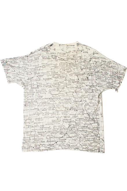 Vintage Distressed "Texas" Map All Over Print T-Shirt